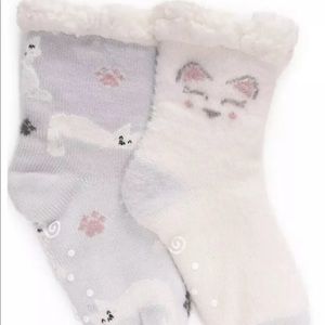 Muk Luks Cabin Slipper Socks Grey w Cats Sz Lg/XL